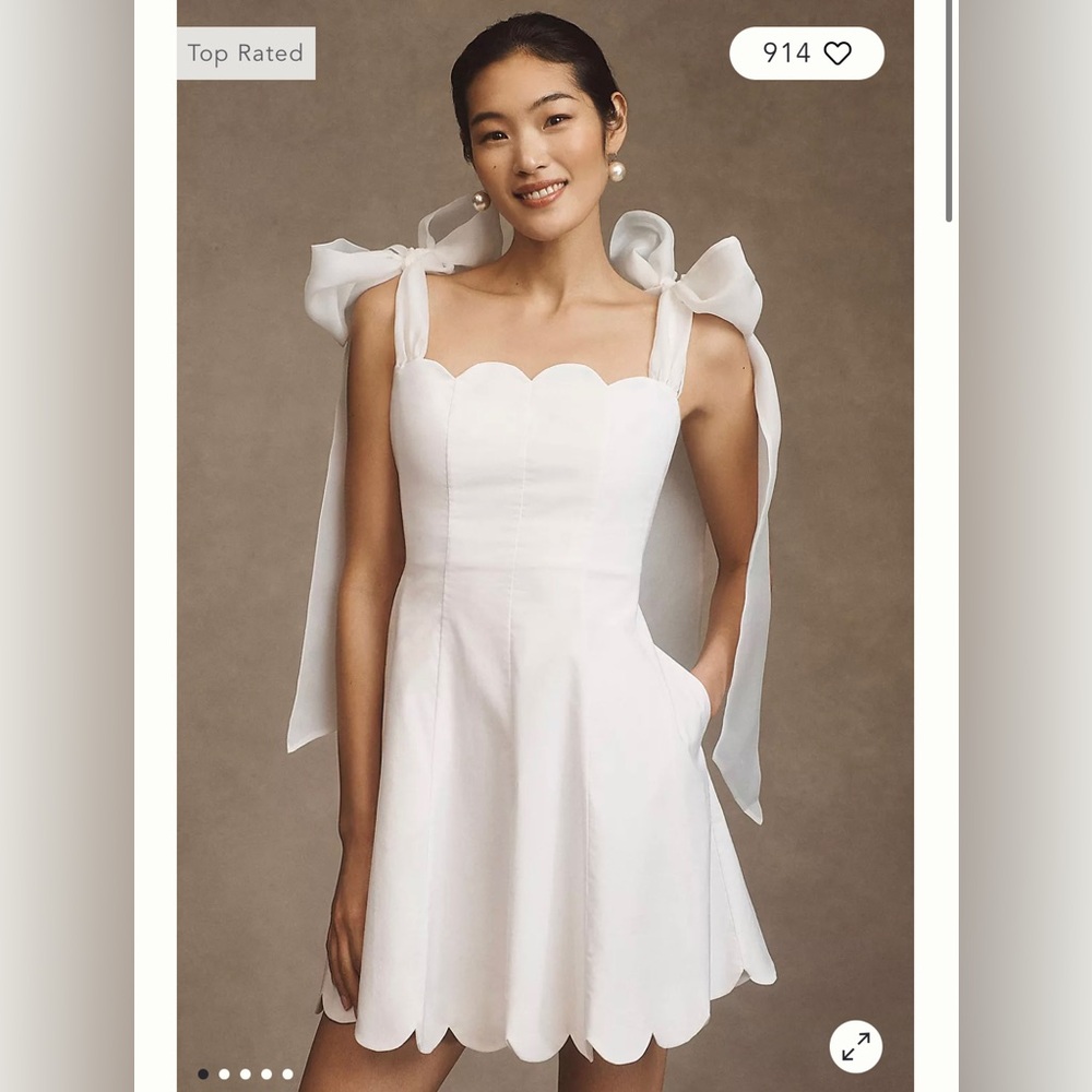 BHLDN Izzy Bow Scallop-Trim A-Line Mini Dress